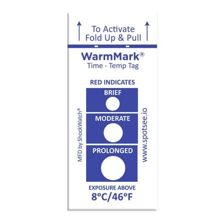 Shockwatch SpotSee WarmMark Time Temperature Indicators, 8 Degrees C/46 Degrees F, 100/Box WM 8/46